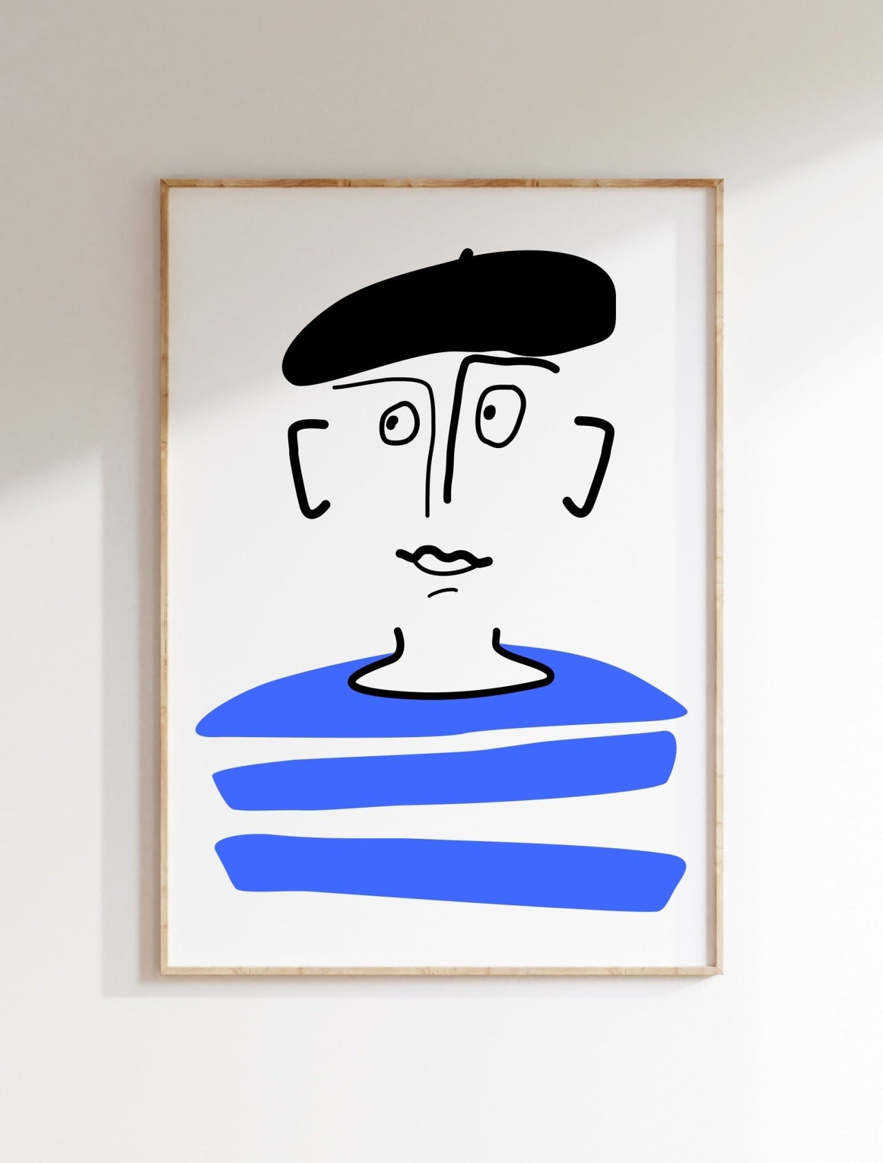 FRENCH MAN ILLUSTRATION GRAPHIC ART PRINT WITH A PLAIN BACKGROUND