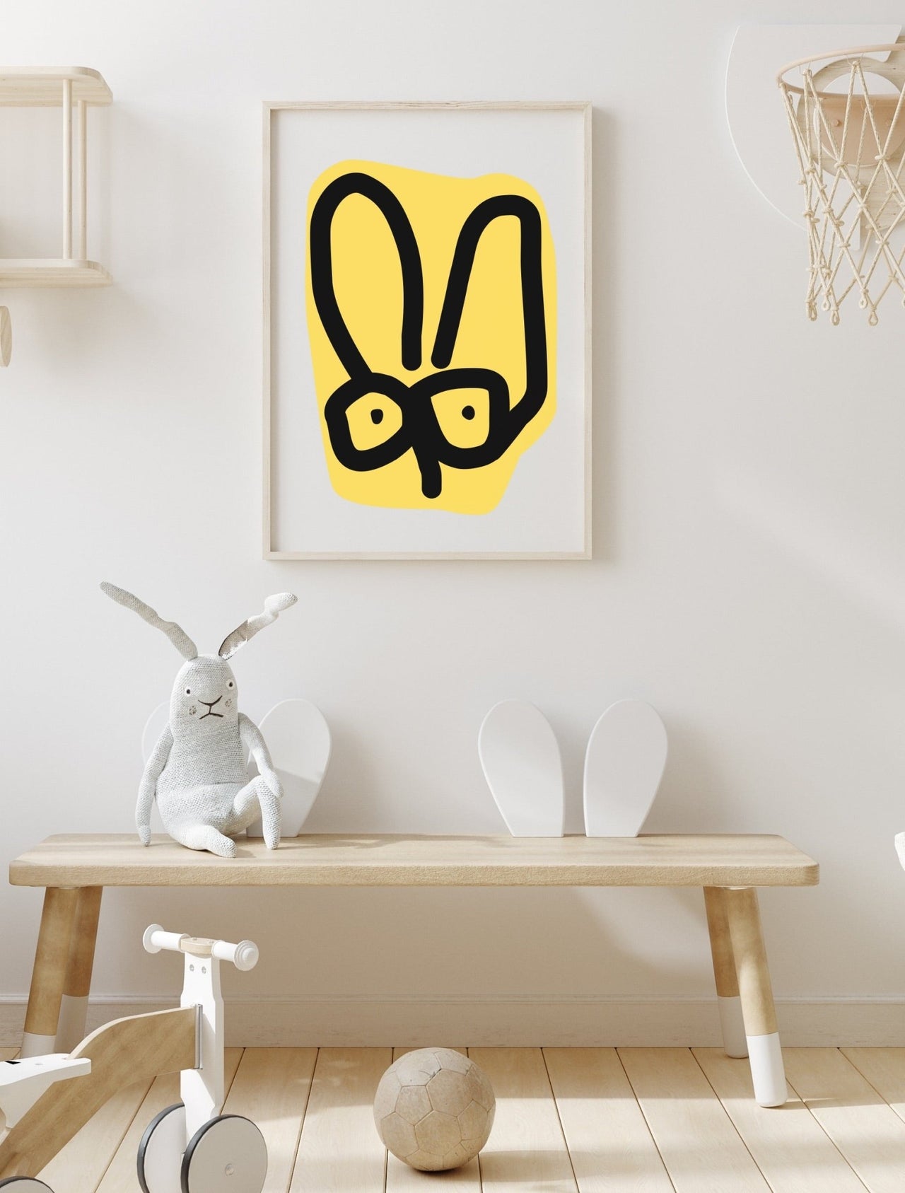 WASP ILLUSTRATION GRAPHIC ART PRINT WITH A WHITE BACKGROUND SET IN A KIDS BEDROOM